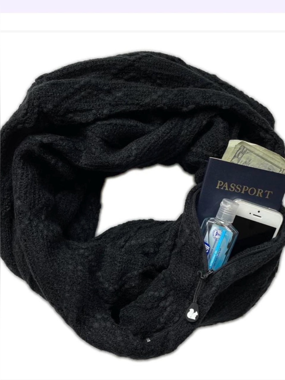 Sholdit Black Travel Infinity Scarf with Hidden Zipper Pocket